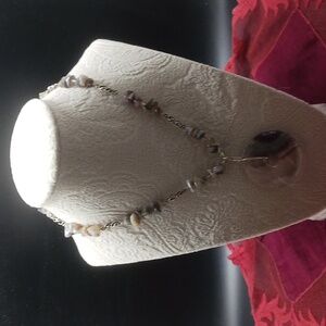 Necklace Made of Amethyst Like Rocks and Silver Tone Chain 17 Inches Long